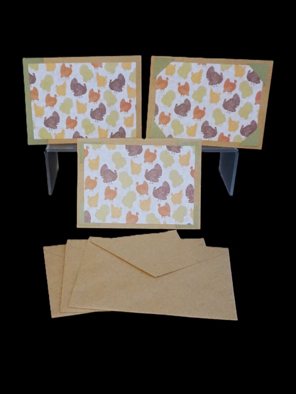 3 Kraft Turkey Fall Harvest Handmade Note Cards 4 x 5.5